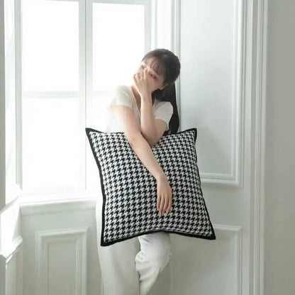 Houndstooth jacquard pillowcase black & white living room decor