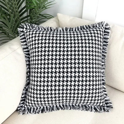 Houndstooth plaid pillow cover – black & white living room decor