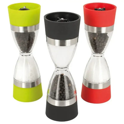 Hourglass shape black & stainless steel dual spice grinder kitchen