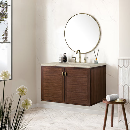 James Martin Amberly 36" Dual Mount Single Bathroom Vanity, Mid-Century Walnut