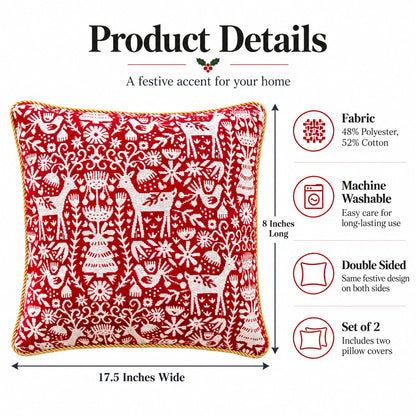 Set of 2 White Deer in the Woods Christmas Throw Cushion Pillow Covers