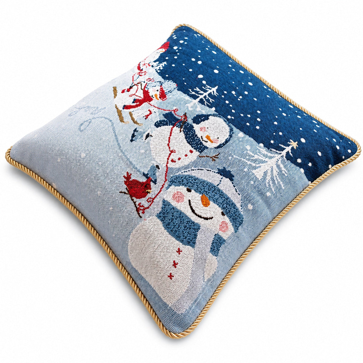 Set of 2 Snowmen Enjoying Winter Sport Parade Christmas Throw Cushion Pillow Covers