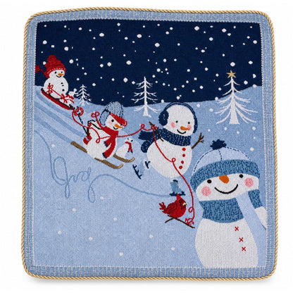 Set of 2 Snowmen Enjoying Winter Sport Parade Christmas Throw Cushion Pillow Covers