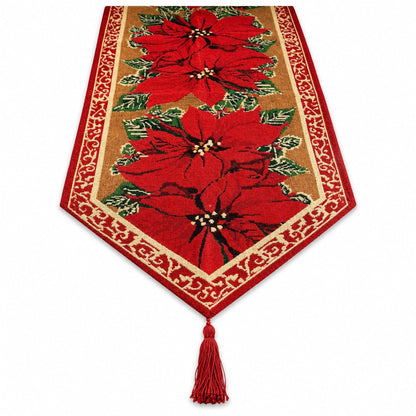 Poinsettia Flowers Christmas Tablecloth Holiday Runner 75 Inches