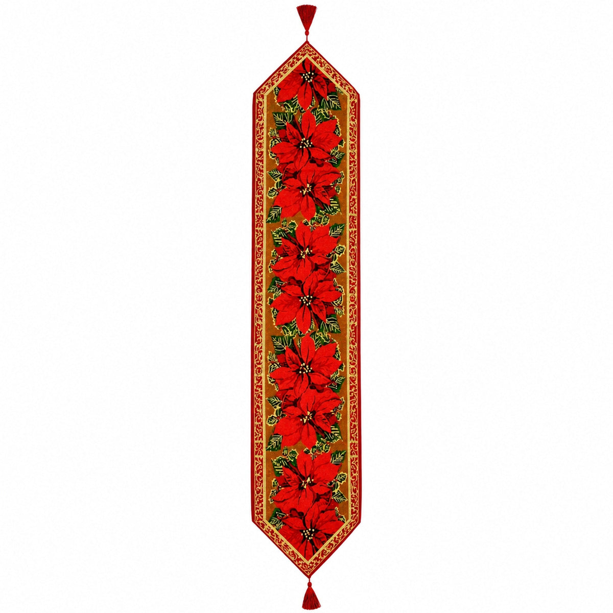 Poinsettia Flowers Christmas Tablecloth Holiday Runner 75 Inches