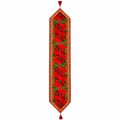 Poinsettia Flowers Christmas Tablecloth Holiday Runner 75 Inches