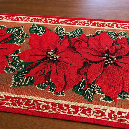Poinsettia Flowers Christmas Tablecloth Holiday Runner 75 Inches