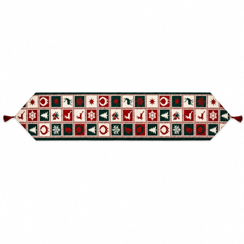 Reindeer Square Patterns Christmas Tablecloth Holiday Runner 75 Inches