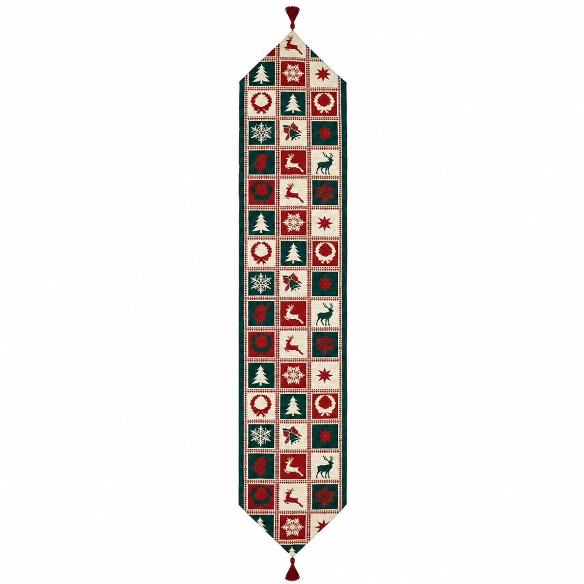 Reindeer Square Patterns Christmas Tablecloth Holiday Runner 75 Inches
