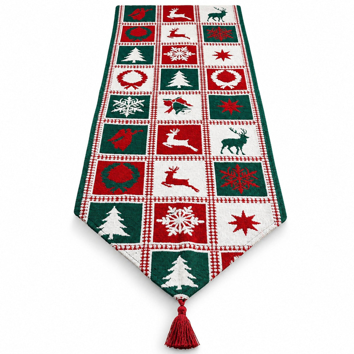 Reindeer Square Patterns Christmas Tablecloth Holiday Runner 75 Inches