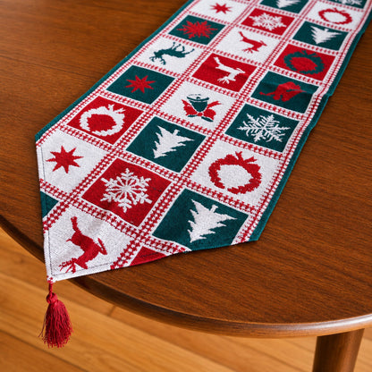 Reindeer Square Patterns Christmas Tablecloth Holiday Runner 75 Inches
