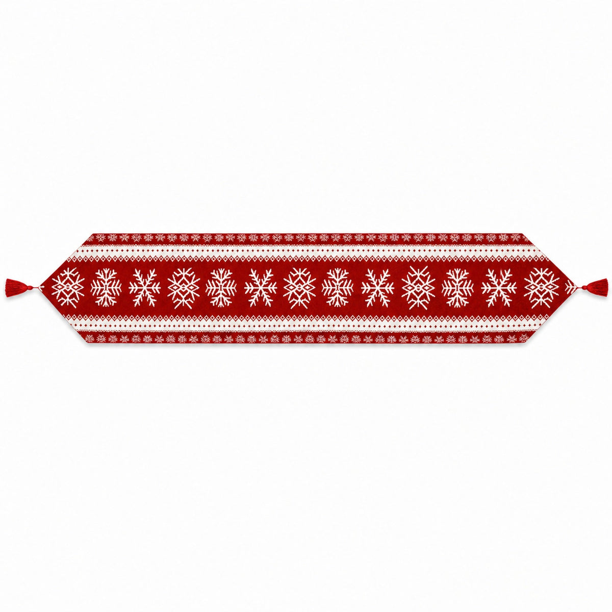 Snowflakes on Red Pattern Christmas Tablecloth Holiday Runner 76.5 Inches