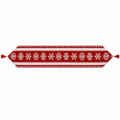 Snowflakes on Red Pattern Christmas Tablecloth Holiday Runner 76.5 Inches