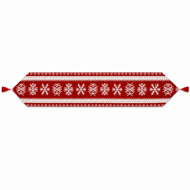 Snowflakes on Red Pattern Christmas Tablecloth Holiday Runner 76.5 Inches