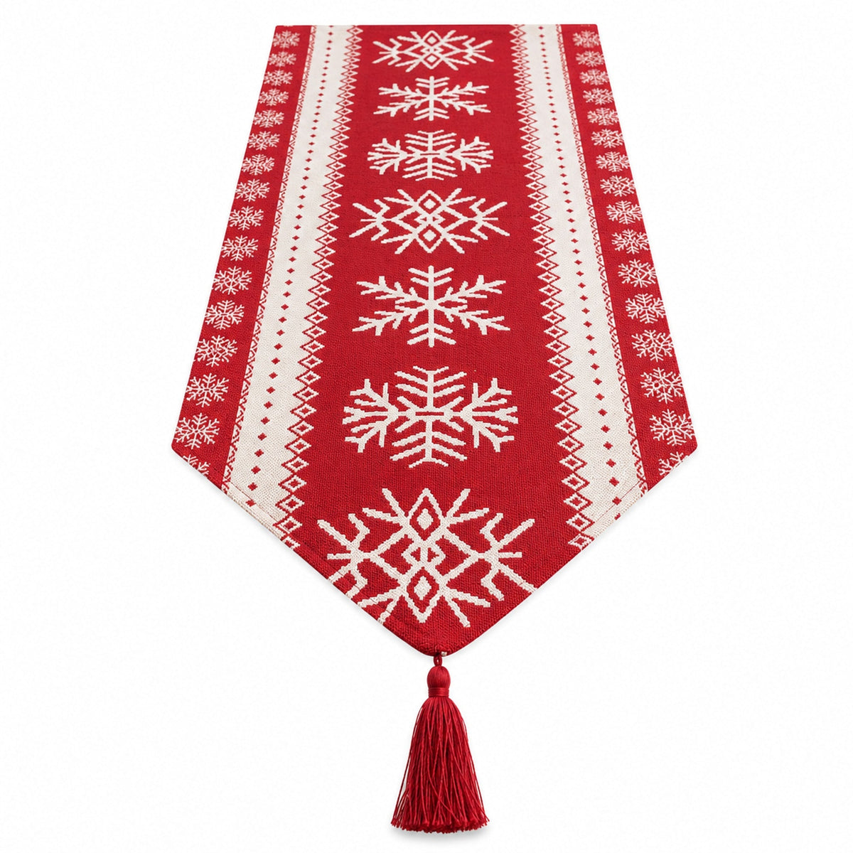 Snowflakes on Red Pattern Christmas Tablecloth Holiday Runner 76.5 Inches