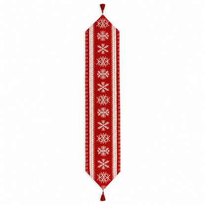 Snowflakes on Red Pattern Christmas Tablecloth Holiday Runner 76.5 Inches