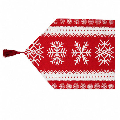 Snowflakes on Red Pattern Christmas Tablecloth Holiday Runner 76.5 Inches