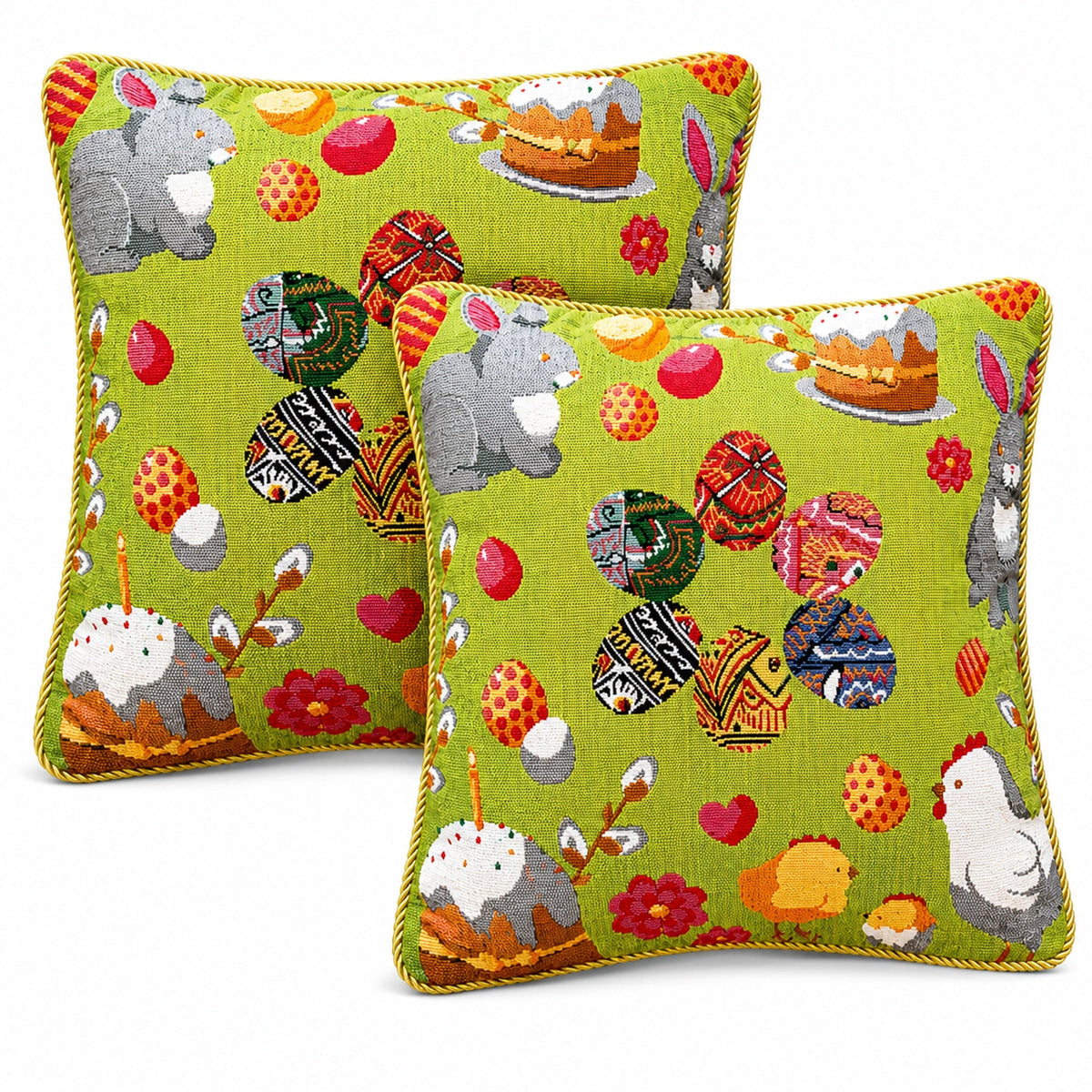 Set of 2 Easter Eggs with Bunny, Chicks and Willow Tree Throw Pillow Covers