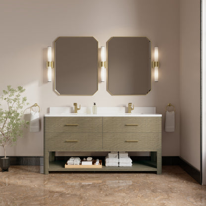 James Martin Lucian 72" Double Bathroom Vanity, Pebble Oak