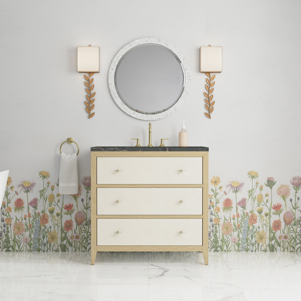 James Martin Celeste 36" Single Bathroom Vanity, Sunwashed Oak with Embossed Shagreen Drawer Fronts