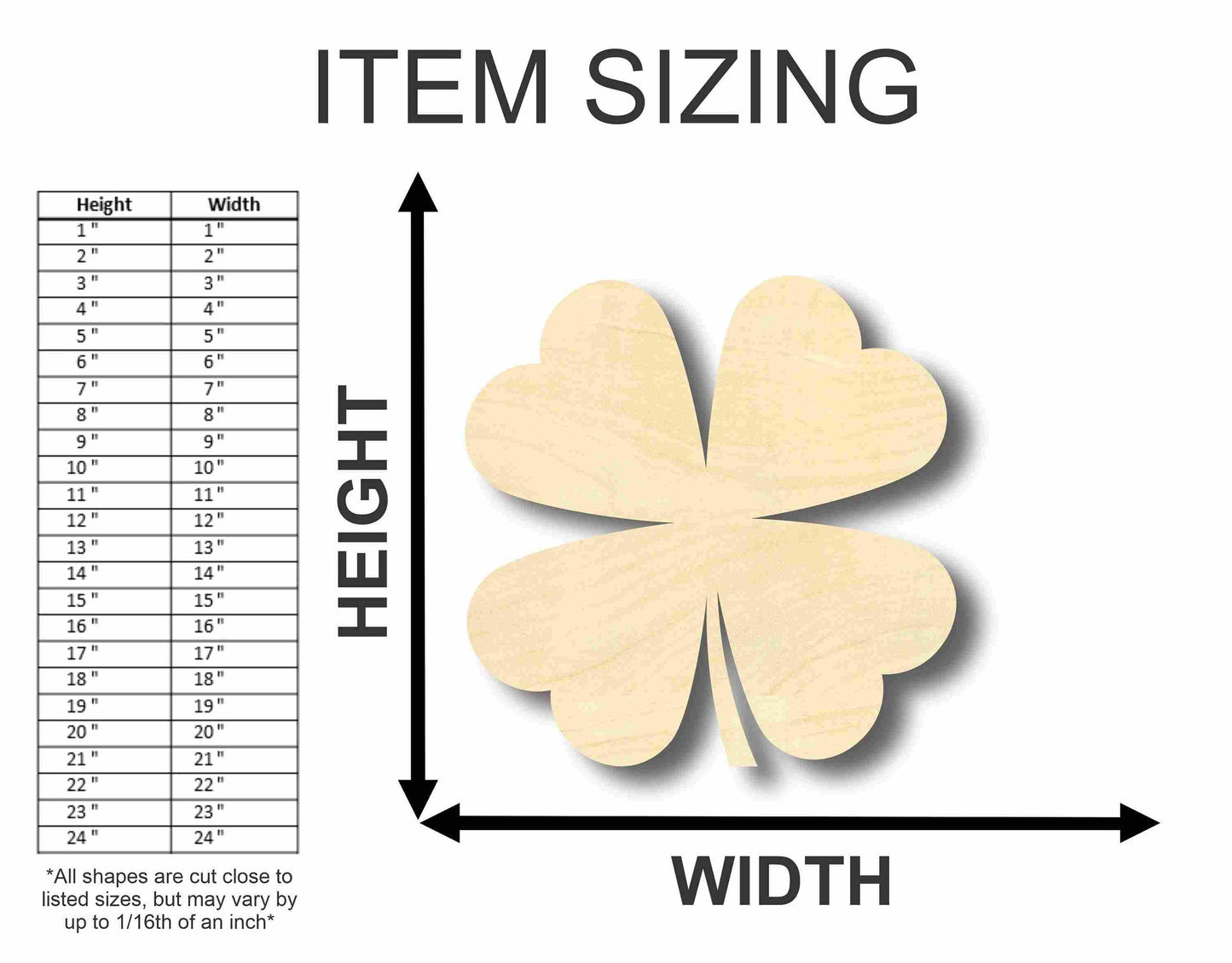 Shamrock Unfinished Wood Craft Lucky Four Leaf Clover up to 46"  DIY