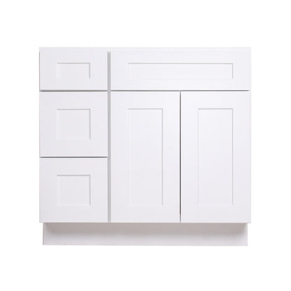 36 Inch White Shaker Single Sink Bathroom Vanity with Drawers on the Left