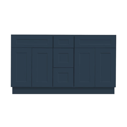72 Inch Navy Blue Shaker Double Sink Bathroom Vanity with Drawers