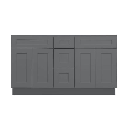 60 Inch Grey Shaker Double Sink Bathroom Vanity with Drawers