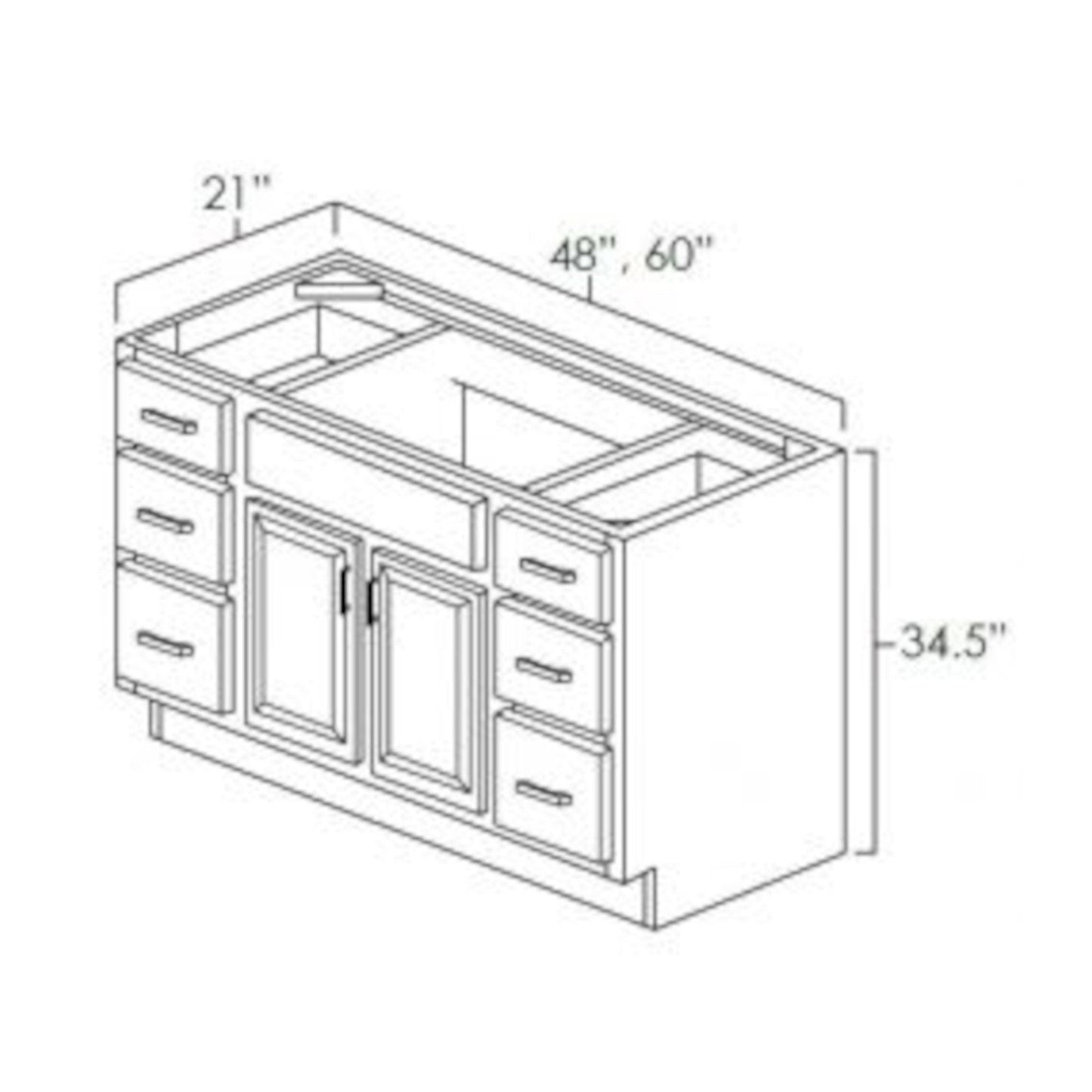 60 Inch Antique White Shaker Single Sink Bathroom Vanity with Drawers