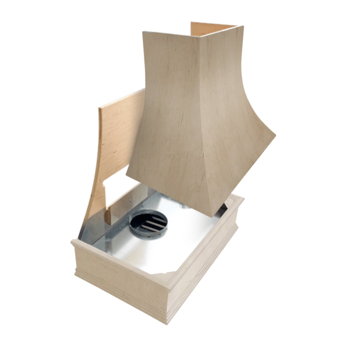 Wood Range Hood With Reclaimed Wood Band, Tapered Front and Decorative Trim - 30", 36", 42", 48", 54" and 60" Widths Available