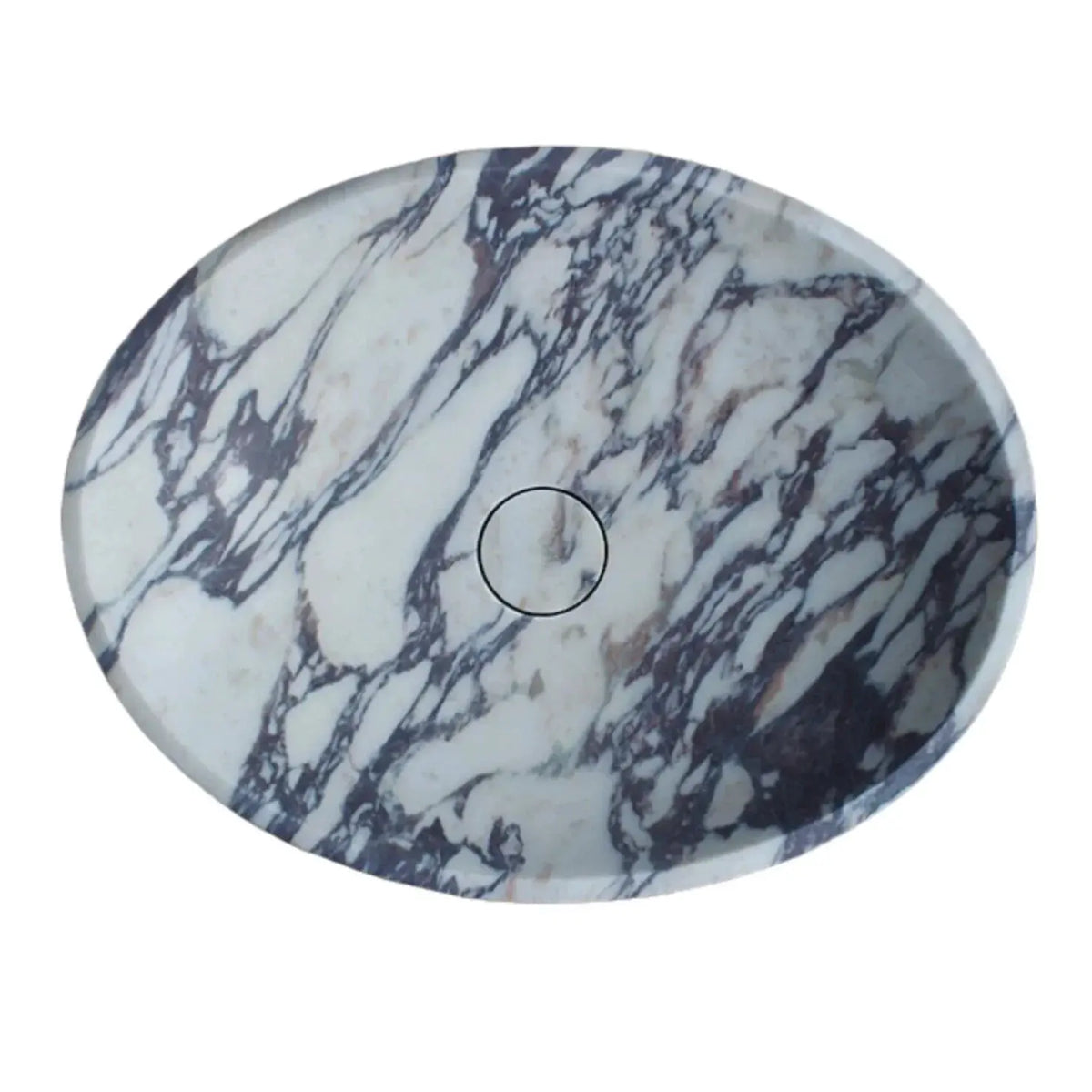 Calacatta Viola Oval White Purple Marble Handcarved Above Counter Vessel Bathroom Sink 14x18x5 Inch