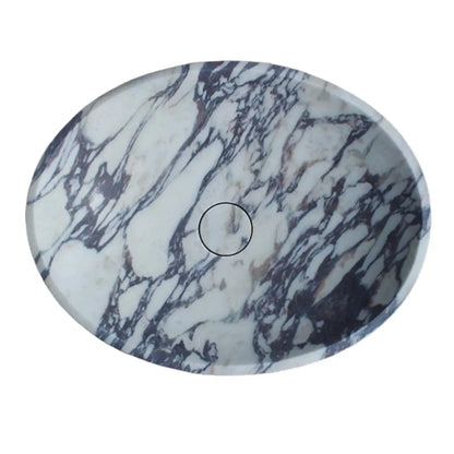 Calacatta Viola Oval White Purple Marble Handcarved Above Counter Vessel Bathroom Sink 14x18x5 Inch