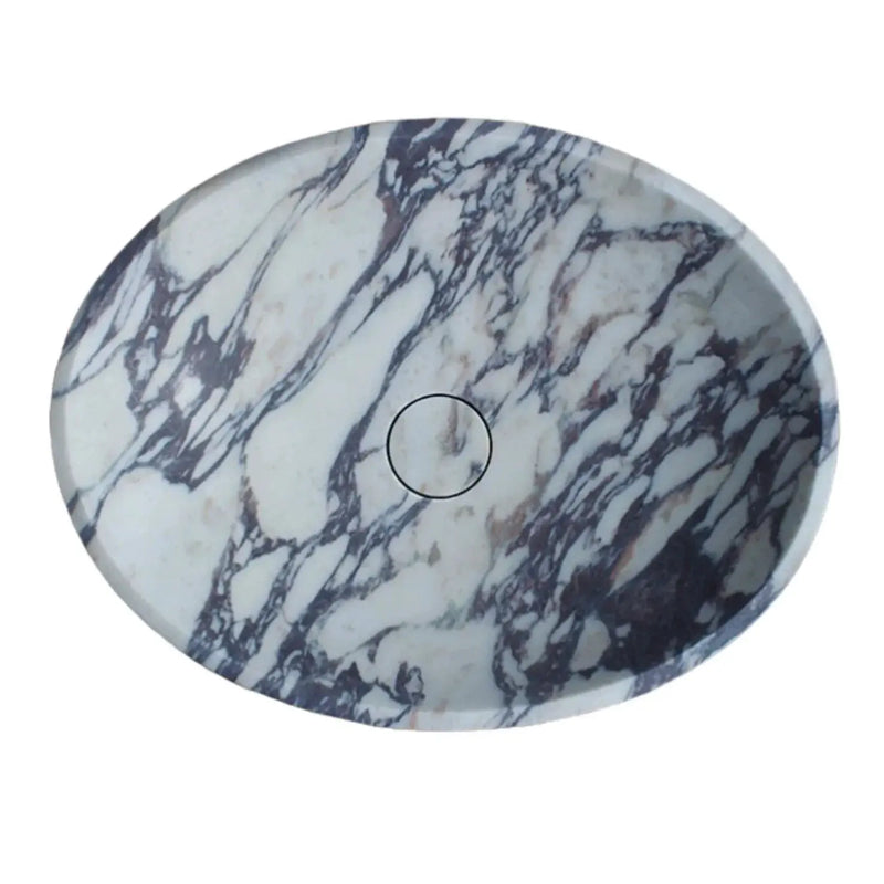 Calacatta Viola Oval White Purple Marble Handcarved Above Counter Vessel Bathroom Sink 14x18x5 Inch