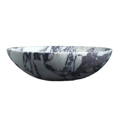 Calacatta Viola Oval White Purple Marble Handcarved Above Counter Vessel Bathroom Sink 14x18x5 Inch