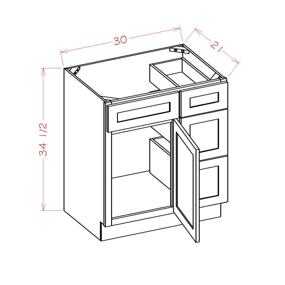 White Slim Shaker 30" Single Sink Bathroom Vanity with Drawers on the Right