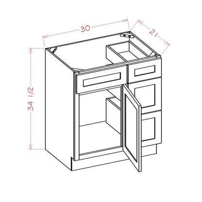 White Slim Shaker 30" Single Sink Bathroom Vanity with Drawers on the Right