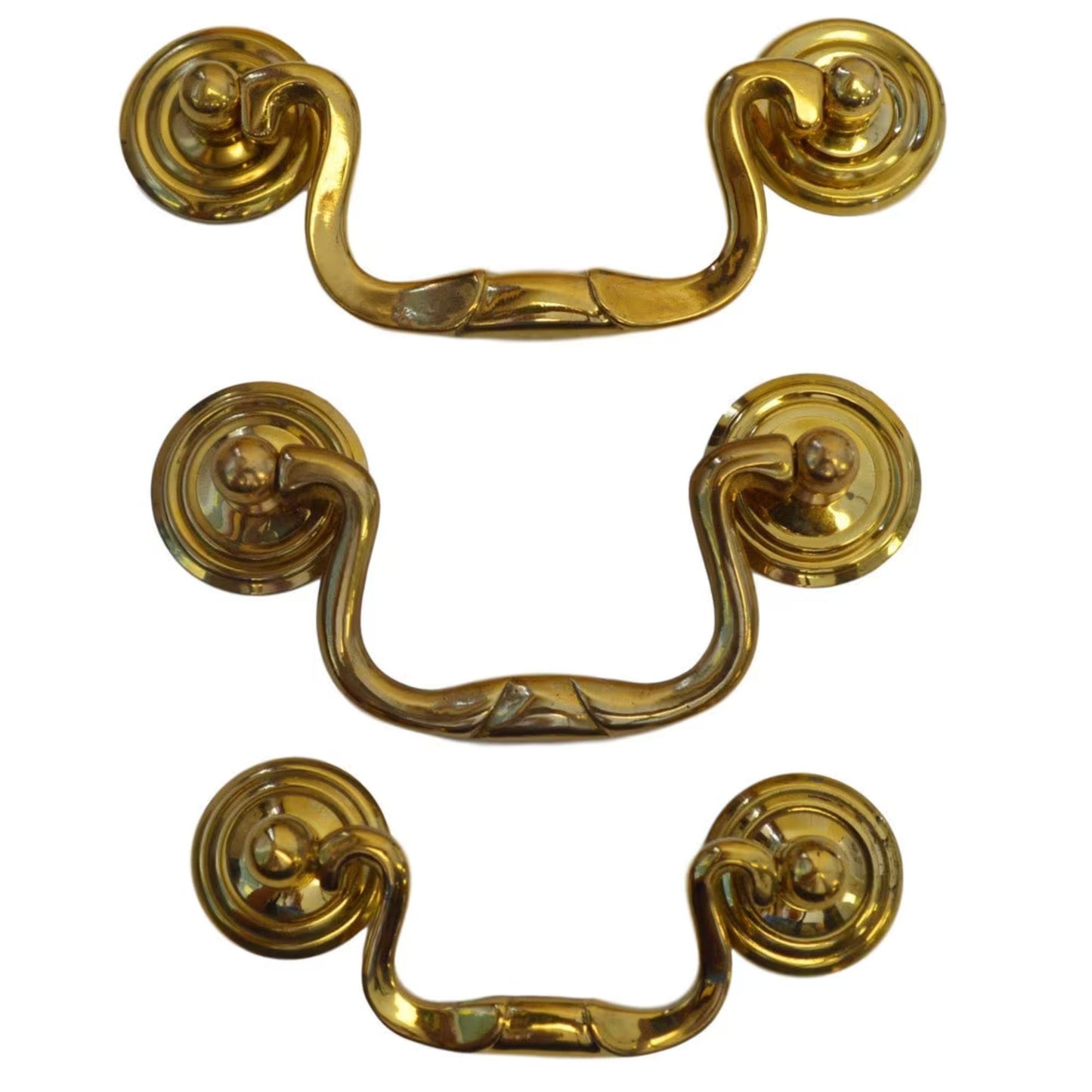 Queen Anne Style Brass Drawer Pull Elegant Hardware, 1" Backplate, Available in Small, Medium, Large Sizes
