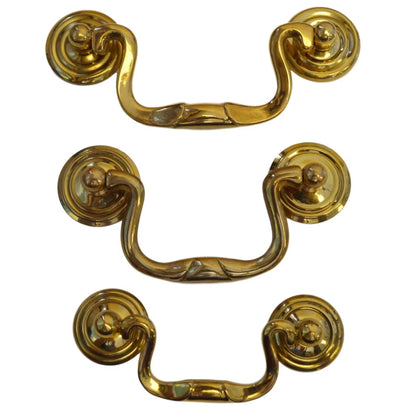 Queen Anne Style Brass Drawer Pull Elegant Hardware, 1" Backplate, Available in Small, Medium, Large Sizes