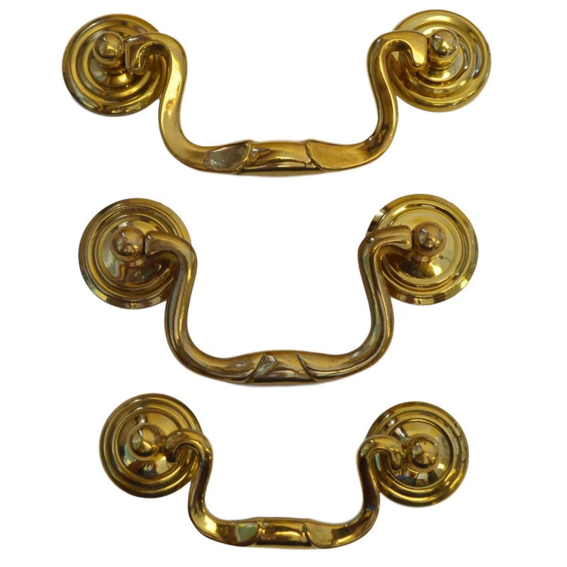 Queen Anne Style Brass Drawer Pull Elegant Hardware, 1" Backplate, Available in Small, Medium, Large Sizes