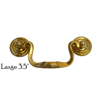 Queen Anne Style Brass Drawer Pull Elegant Hardware, 1" Backplate, Available in Small, Medium, Large Sizes
