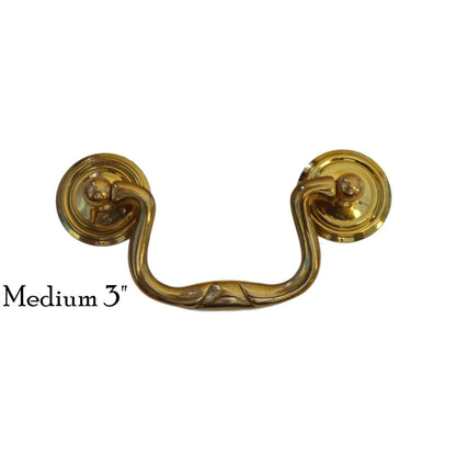 Queen Anne Style Brass Drawer Pull Elegant Hardware, 1" Backplate, Available in Small, Medium, Large Sizes