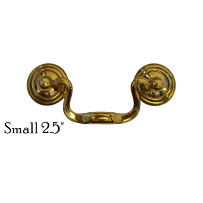 Queen Anne Style Brass Drawer Pull Elegant Hardware, 1" Backplate, Available in Small, Medium, Large Sizes