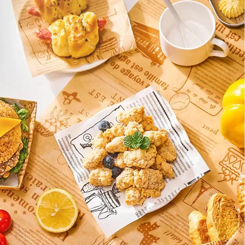 Illustrated grease-resistant baking paper for kitchen food wrapping