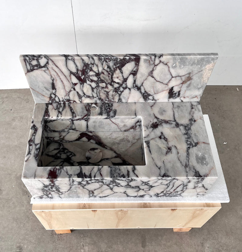Calacatta Viola Marble Handcrafted Bathroom Sink - Custom Single Block