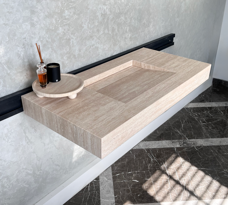 Travertine Handcrafted Custom Natural Stone Bathroom Vanity Sink