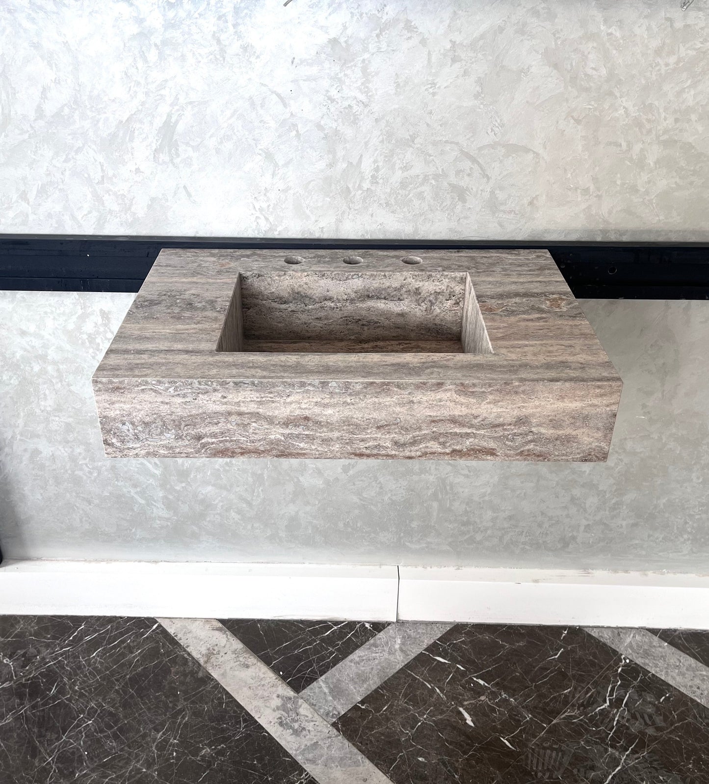 HANDCRAFTED CUSTOM SILVER TRAVERTINE SINK (TR-047)