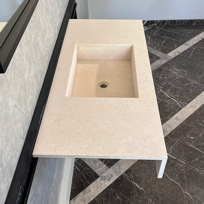Handcrafted Custom Natural Limestone Sink - Premium Matte Finish for Bathroom Vanity
