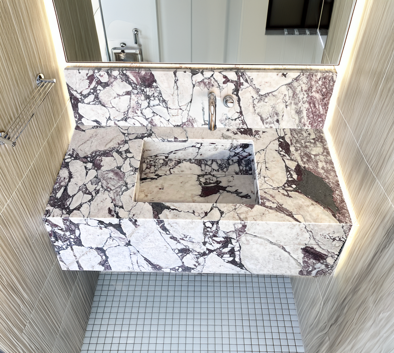 Calacatta Viola Marble Bathroom Sink - Wall Mounted Hand Carved