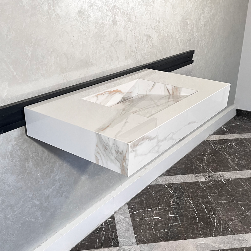 Calacatta Oro Marble Design Handcrafted Italian Engineered Porcelain Kitchen Sink