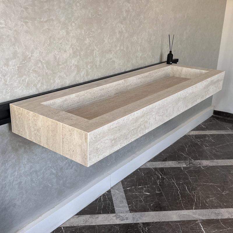 Engineered Porcelain Sink Infinity Travertino Chiaro Handcrafted